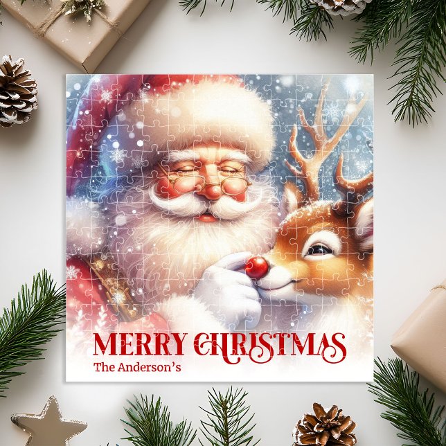 Quebra-cabeça de Natal Personalizado Santa Rudolph (Santa Rudolph Custom Christmas Puzzle Best Kids Gift)