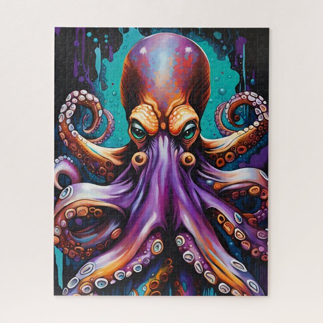 Quebra-cabeça de Octopus Psicodélico - Tinta Surre (Vertical)