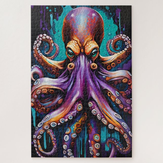 Quebra-cabeça de Octopus Psicodélico - Tinta Surre (Vertical)