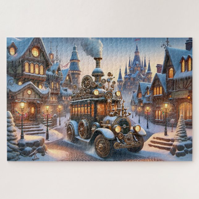 Quebra-cabeça de ônibus de Natal Steampunk (Horizontal)