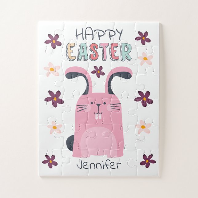 quebra-cabeça de páscoa com coelho rosa e flores p (Vertical)