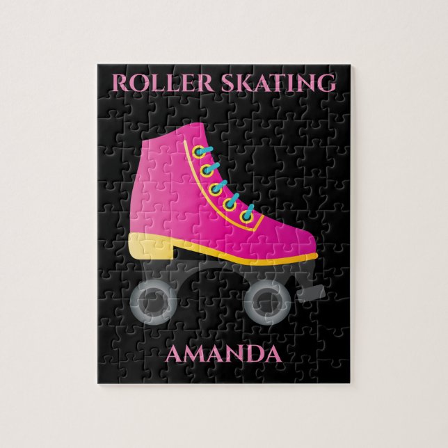 Quebra-cabeça de patinadora com o nome da criança. (Vertical)