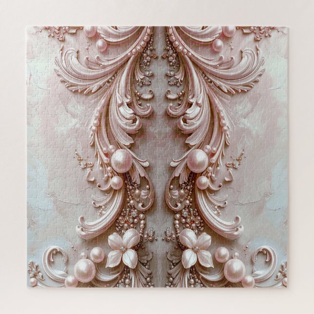 Quebra-cabeça de Pérola Ornamentada Rosa e Floral (Vertical)