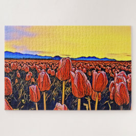 Quebra-cabeça de Pintura de Campo de Tulipa Vermel