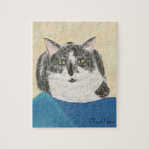 Quebra-cabeça de Pintura de Gato de Tuxedo Preto e