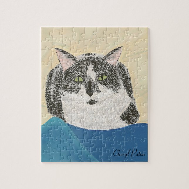 Quebra-cabeça de Pintura de Gato de Tuxedo Preto e (Vertical)