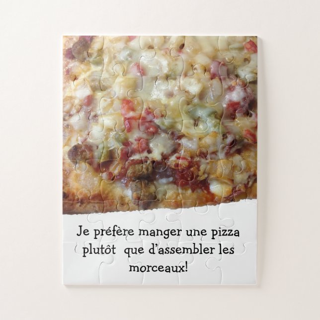 Quebra-cabeça de Pizza com Citação Engraçada em Fr (Vertical)