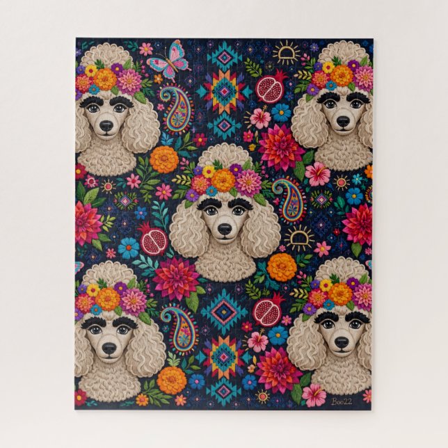 Quebra-cabeça de Poodle Floral Boho (Vertical)