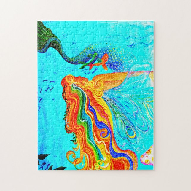 quebra-cabeça de sereia de cabelo arco-íris (Vertical)