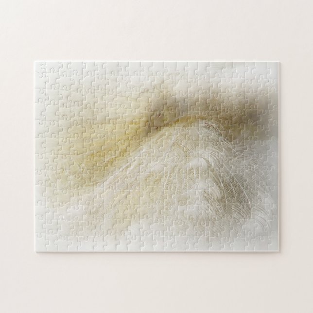 Quebra-cabeça de serra de vaivém branco do pavão (Horizontal)