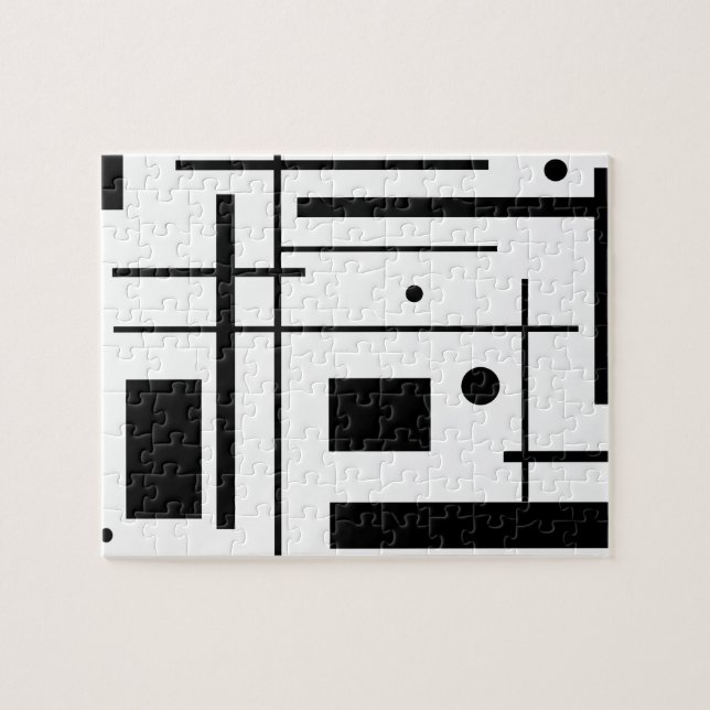 Quebra-cabeça de serra de vaivém geométrico preto (Horizontal)