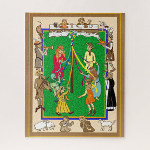 Quebra-cabeça de serra medieval Maypole dançando
