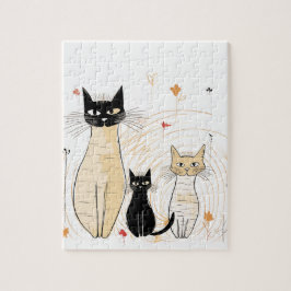 Quebra-cabeça de três Gatinhos e flores