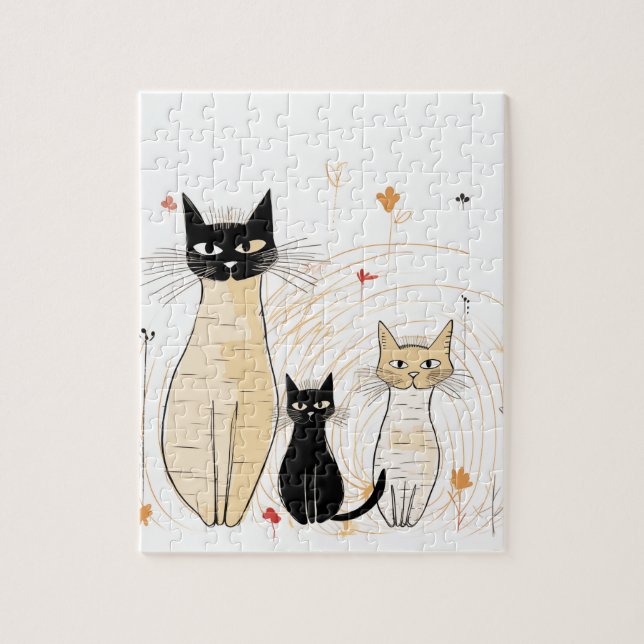 Quebra-cabeça de três Gatinhos e flores (Vertical)