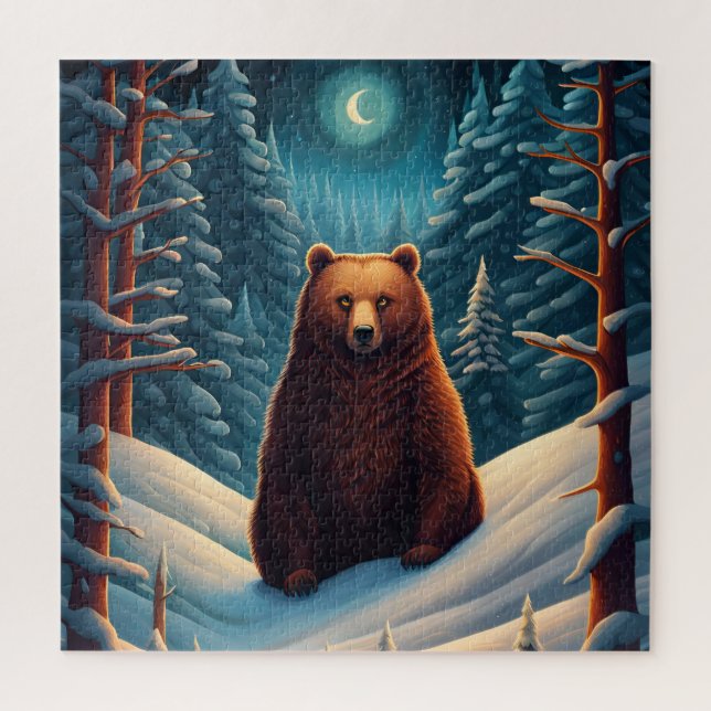 Quebra-cabeça de Urso Marrom Inverno (Vertical)