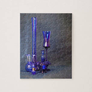Quebra-cabeça de Vases Verticais de Vidro Azul