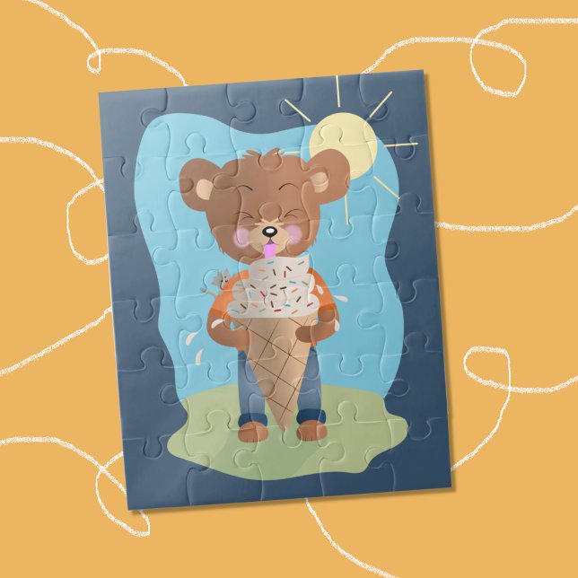 Quebra-cabeça de Verão de Bear Sorvete (A summer puzzle for kids featuring a bear eating a giant ice cream cone .)