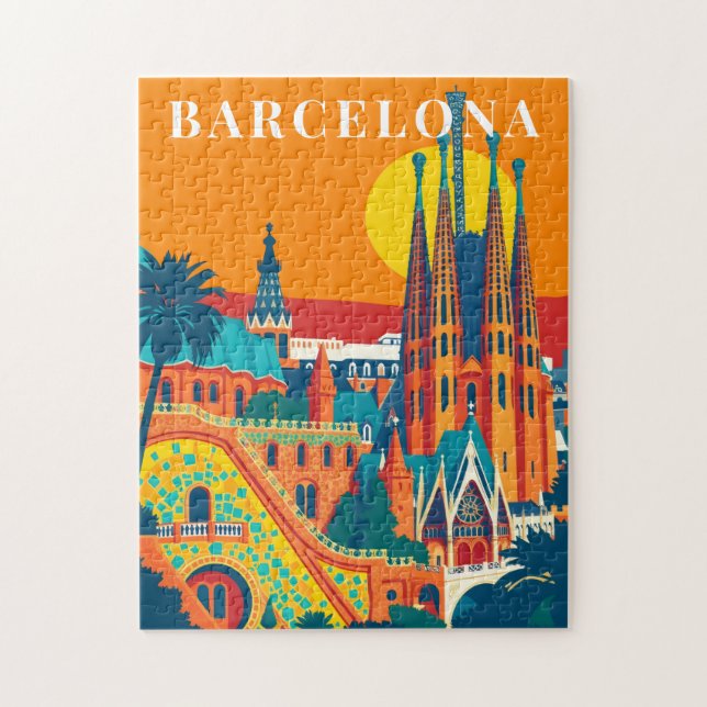 Quebra-cabeça de Viagem Antiga Barcelona Espanha (Vertical)