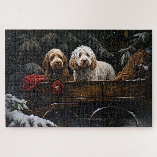 Quebra-cabeça Decado de Natal Cockapoo Snowy Sleigh (Horizontal)