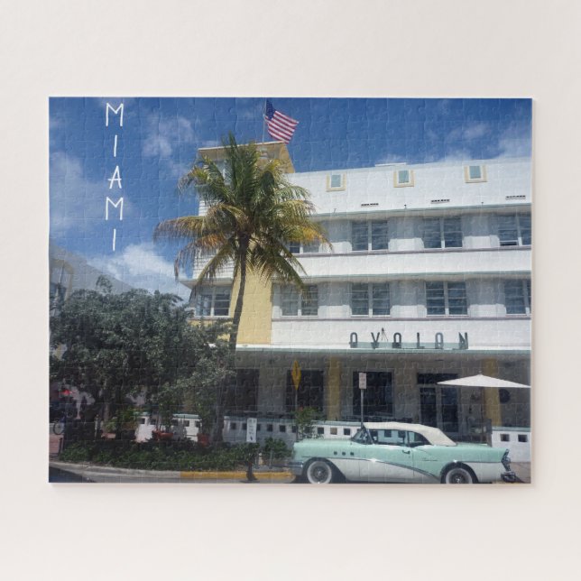 Quebra-cabeça deco de arte da praia de miami (Horizontal)
