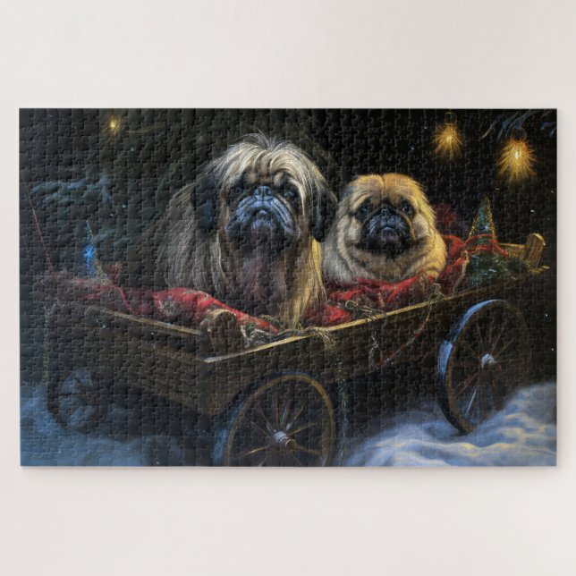 Quebra-cabeça Decoração de Natal de Trenó Nevado de Pequinês (Horizontal)