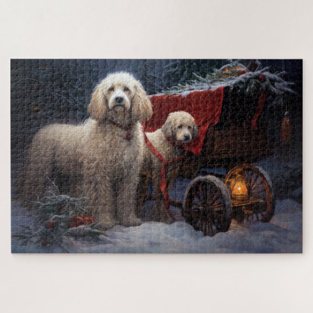 Quebra-cabeça Decoração de Natal Poodle Snowy Sleigh (Horizontal)