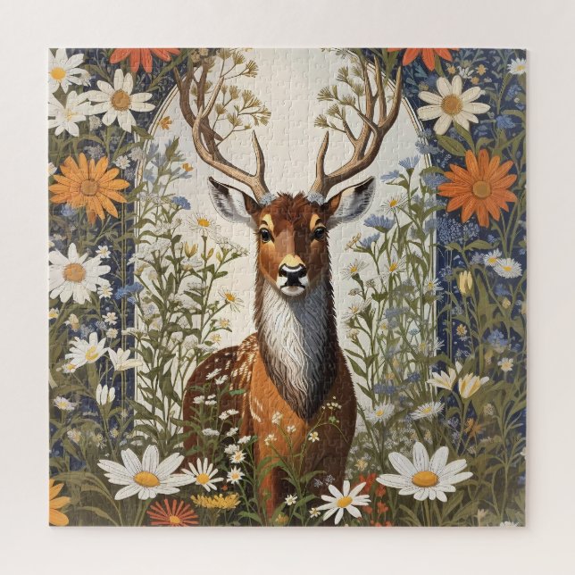 Quebra-cabeça Deer Amid Daisy Flowers (Vertical)