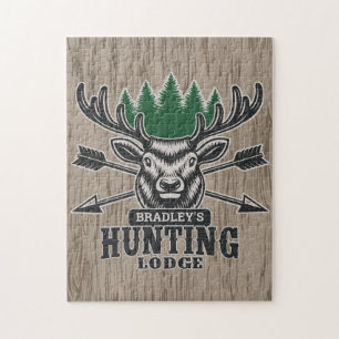 Quebra-cabeça Deer Elk Hunter ADD NAME Arco Hunting Lodge Cabin
