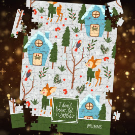 Quebra-cabeça Deixe-o nevar como padrão de rena com nome verde