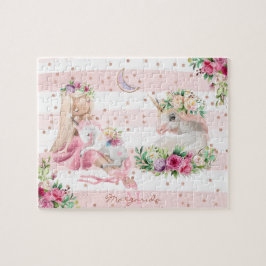 Quebra-cabeça Delicate Watercolor Ballerina e Unicorn Monograma