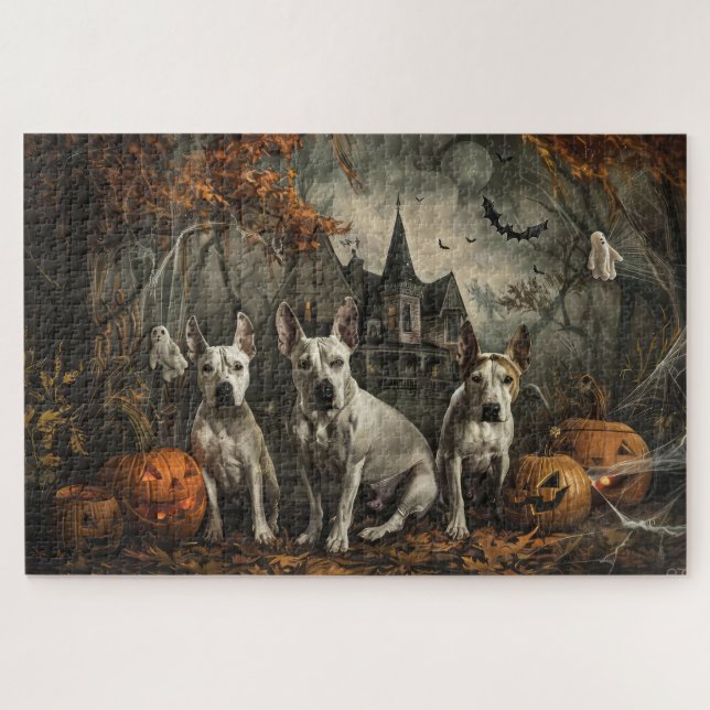 Quebra-cabeça Delícia Noturna de Halloween para Bull Terrier (Horizontal)