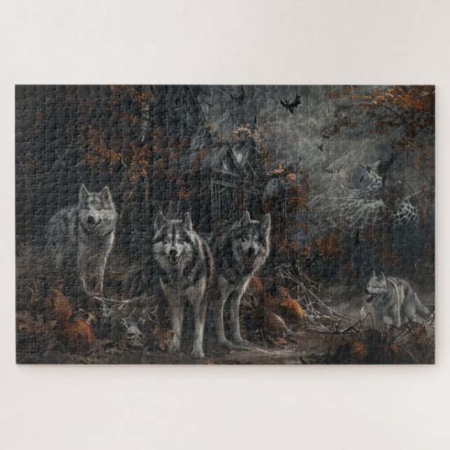 Quebra-cabeça Delícia Noturna de Halloween para Cães Malamute do (Horizontal)