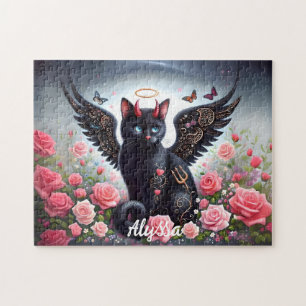 Quebra-cabeça Demônio Negro Engraçado e Angel Cat