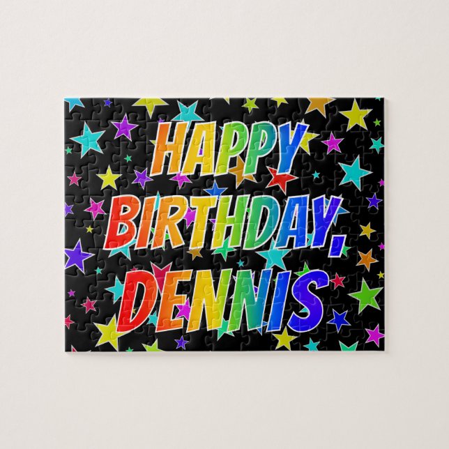 Quebra-cabeça "DENNIS" Primeiro Nome, Diversão "FELIZ ANIVERSÁRI (Horizontal)