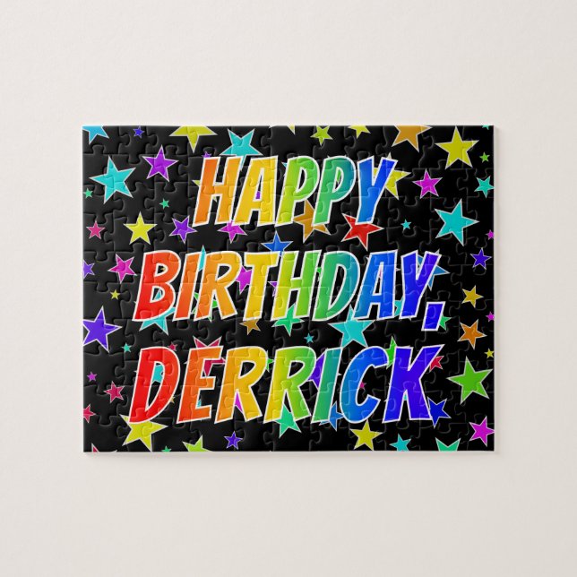 Quebra-cabeça "DERRICK" Primeiro Nome, Diversão "FELIZ ANIVERSÁR (Horizontal)