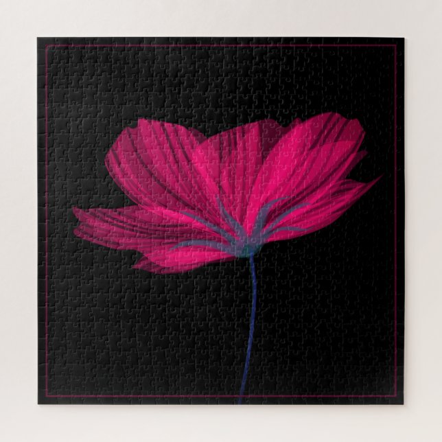 Quebra-cabeça Desafio de Arte Floral Clássica Preta e Rosa (Vertical)