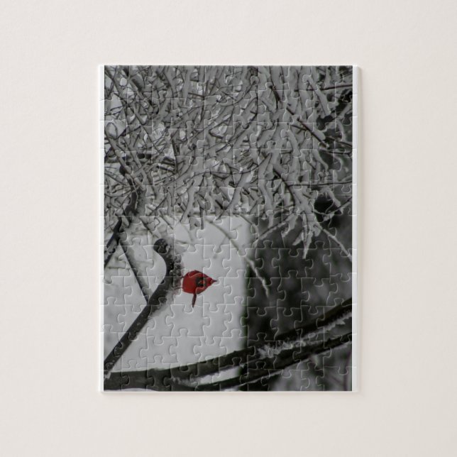 Quebra-cabeça Descanso Cardeal na Neve (Vertical)