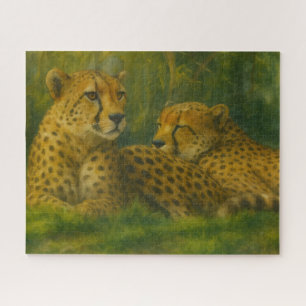 Quebra-cabeça Descanso de Cheetah Duo em Floresta