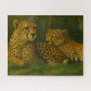 Quebra-cabeça Descanso de Cheetah Duo em Floresta