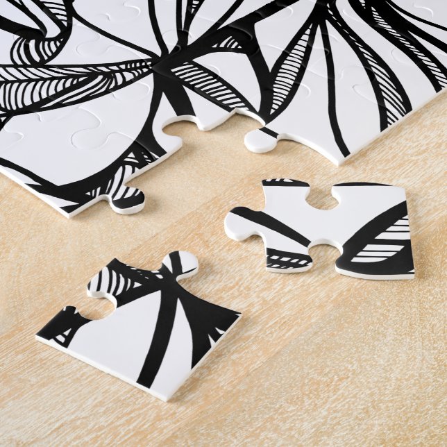 quebra-cabeça DESENHADO À MÃO arte linear preto e  (Lateral)