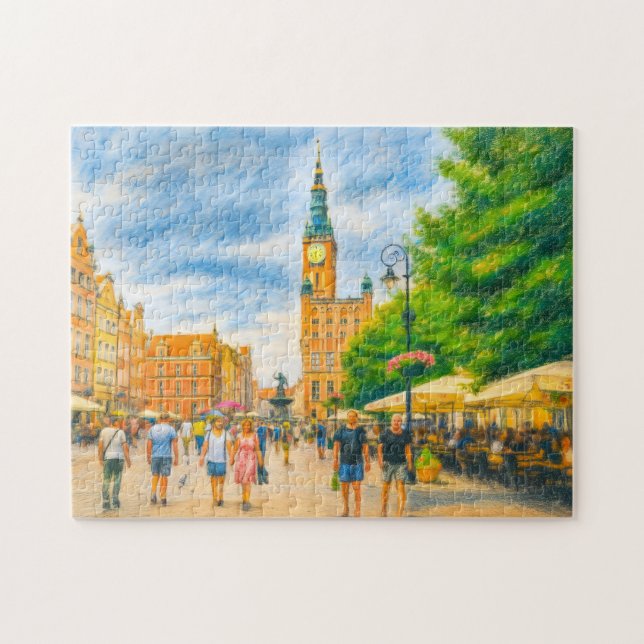 Quebra-cabeça Desenho a pastel do Longo Mercado de Danzig com ig (Horizontal)