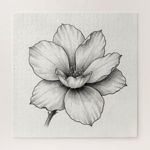 Quebra-cabeça Desenho a tinta de flor botânica vintage em linha