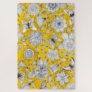 Quebra-cabeça Desenho abstrato floral amarelo branco fofo