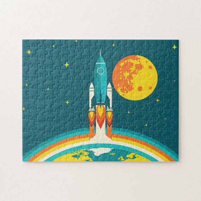 Quebra-cabeça Desenho animado de foguete espacial fofo (Horizontal)