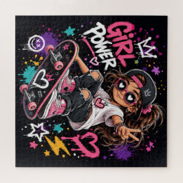 Quebra-cabeça Desenho Animado de Garota Skate Legal em Estilo Gr