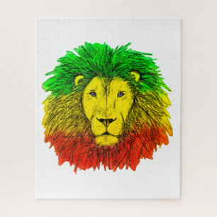 Quebra-cabeça Desenho da cabeça de leão Rasta vermelho amarelo v