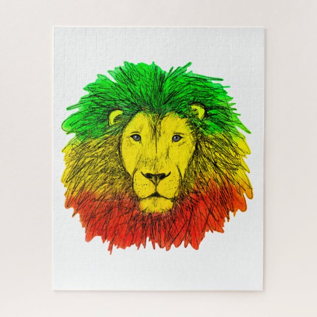 Quebra-cabeça Desenho da cabeça de leão Rasta vermelho amarelo v (Vertical)