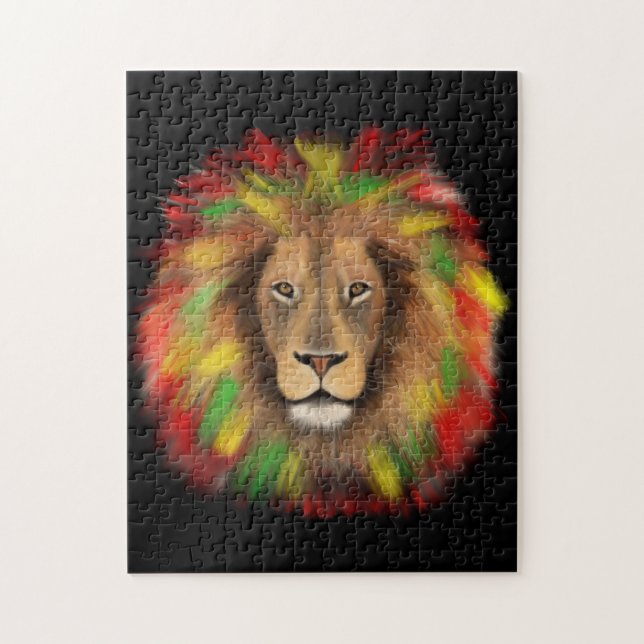 Quebra-cabeça Desenho da cabeça de leão Rasta vermelho amarelo v (Vertical)