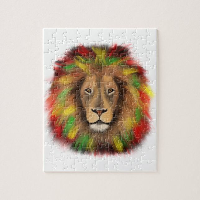 Quebra-cabeça Desenho da cabeça de leão Rasta vermelho amarelo v (Vertical)