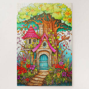 Quebra-cabeça Desenho da Casa de Cogumelo Mágico na Árvore
